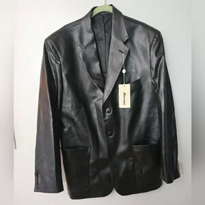 Mazzoni SPORT COAT Men's Black Pvc Blazer Jacket Size 42R 3 Button Lined